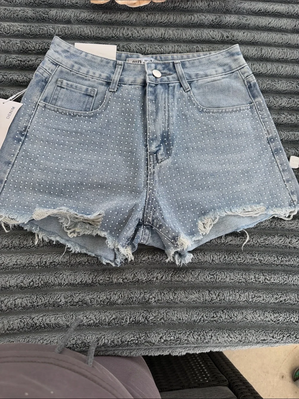 Studded Light Blue Denim Shorts